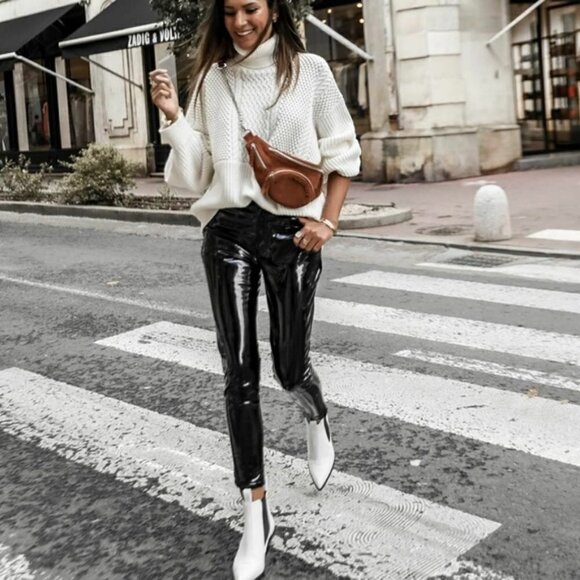 Zara Faux Vinyl Blogger Favorite Black Leggings Pants NWT Size Medium - Picture 3 of 16